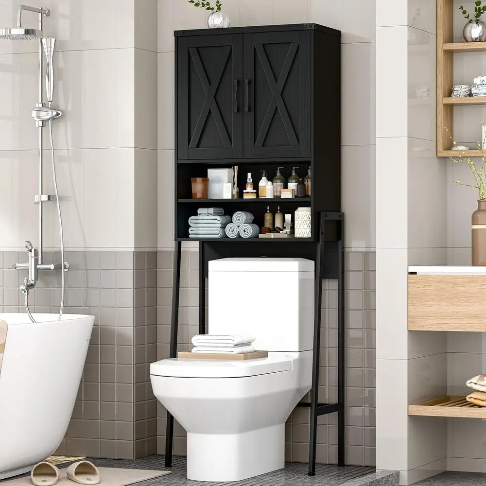 

Space-Saving Metal Over Toilet Storage Cabinet, 2-Door Rack for Bathroom and Laundry Room, Black