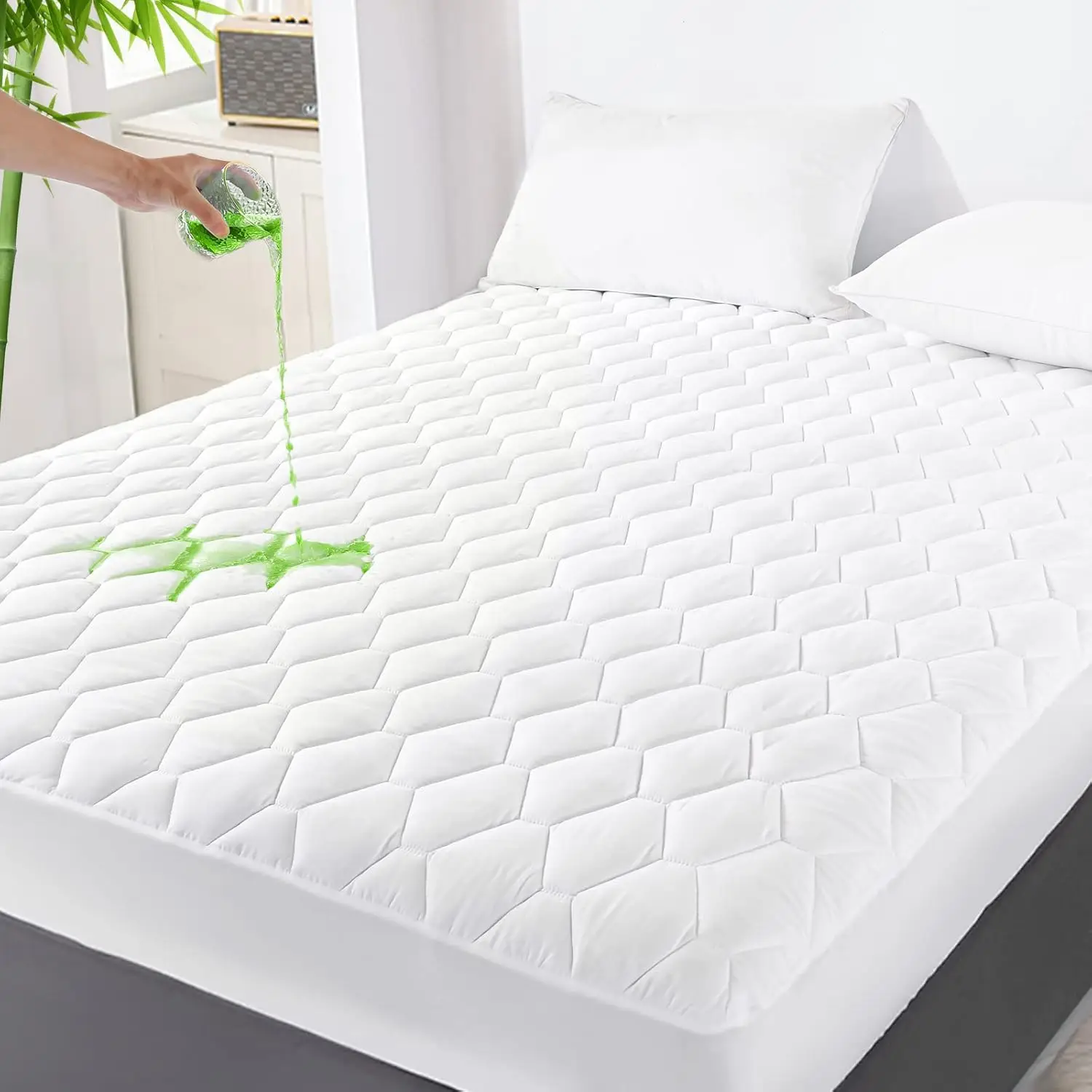 

California King Mattr Protector Waterproof, Rayon From Bamboo, Cooling Quilted Fitted Mattr Pad, Noisel Waterproof Mattr Cover,