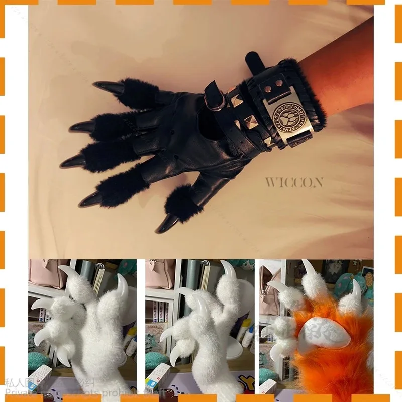 

Anime A Pair Wolf Dog Foxs Kigurumi Paw Claw Gloves Costume Accessories Cosplay Animal Furry Full Finger Halloween Fursuit Adult