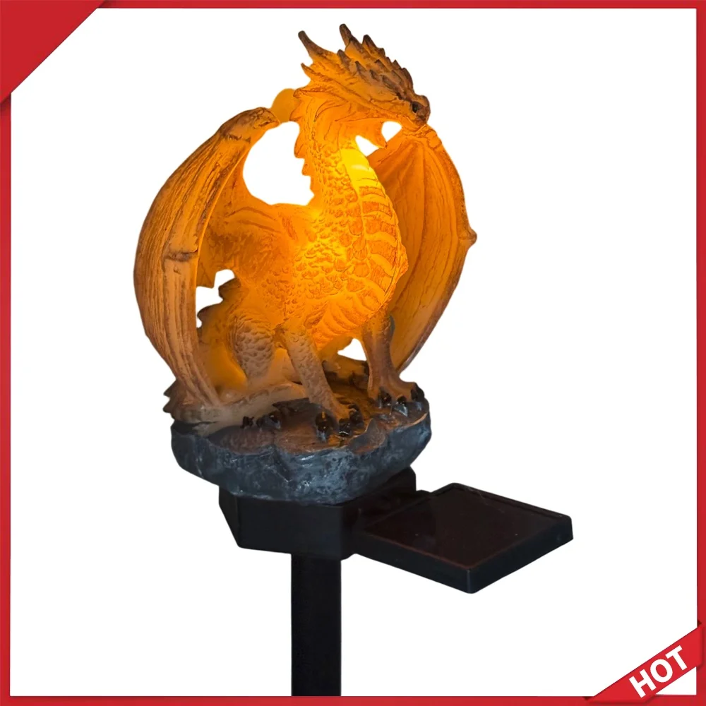 Dragon Solar Garden Light Soft Warm Glow Resin Dragon Lamp Unique Gothic Shape for Home Yard Lawn Porch Balcony Decor
