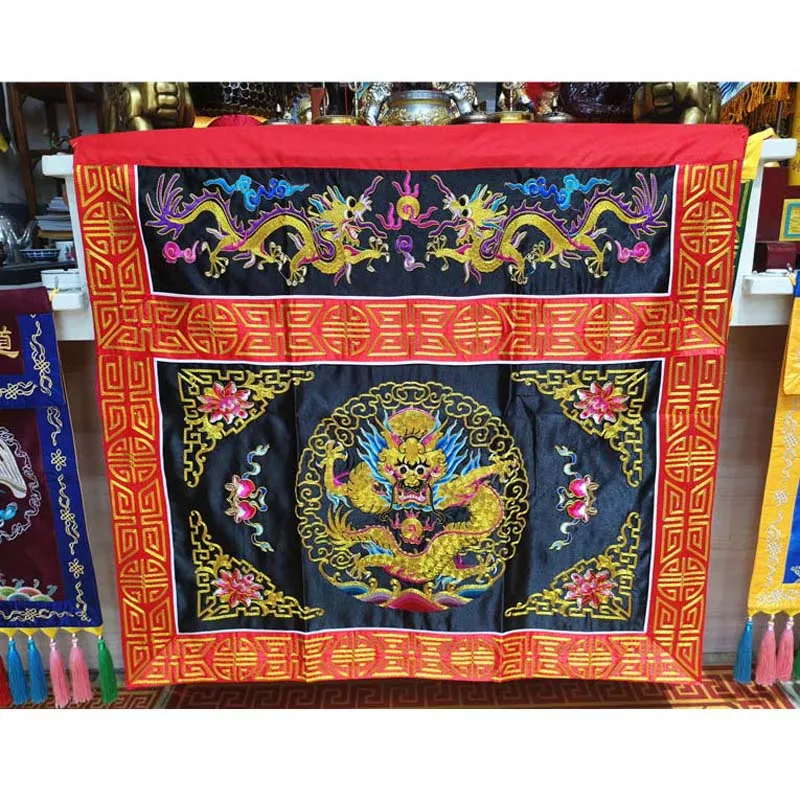 

Buddhist Taoism HOME Temple Worship Guanyin Buddha Auspicious Royal Dragons Embroidery Altar table girth enclosure Curtain