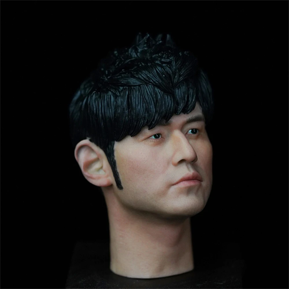 For Sale 1/6th Hand Painted Middle Aged FatJay Chou Black Hair Head Sculpture Carving for 12'' PH TBL Action Figure