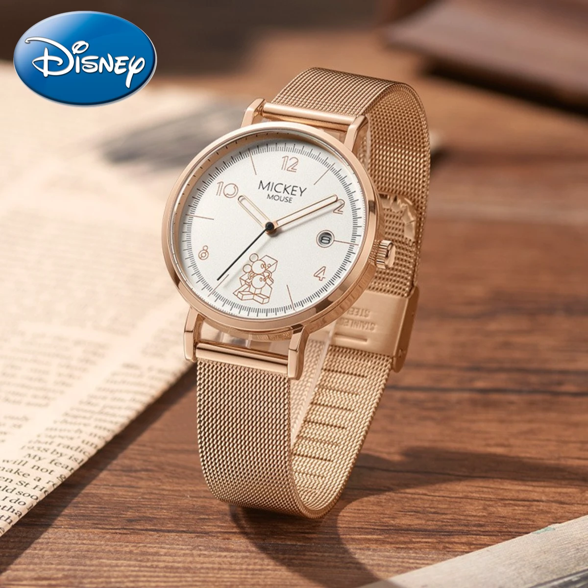 Disney Gift With Box Mickey Minnie Series Light Simple Calendar Waterproof Student Watch Quartz Clock Relogio Masculino