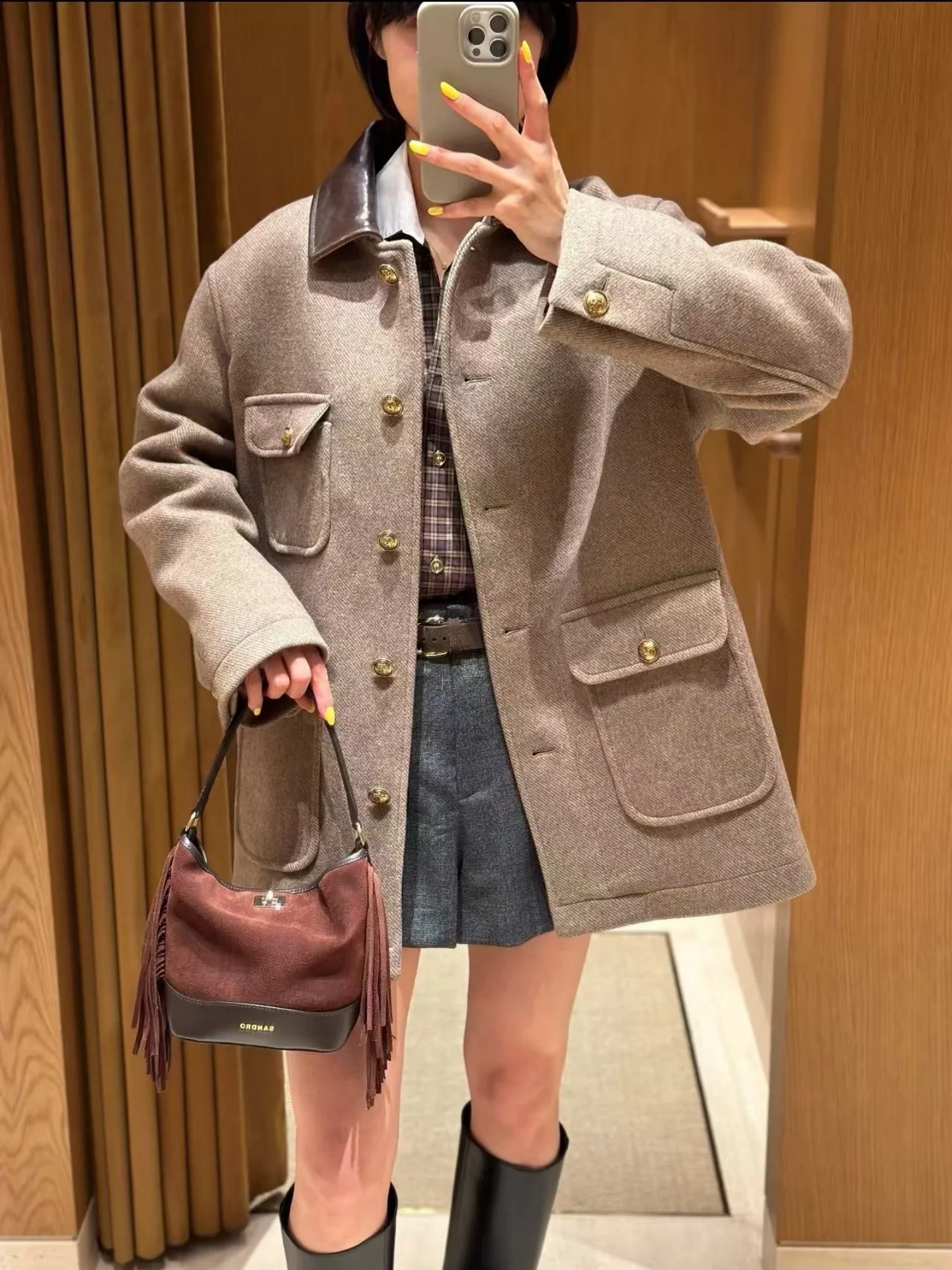 الأكثر مبيعًا: جاكيت نسائي من الجلد بتصميم يدوي متعدد الجيوب، معطف متعدد الاستخدامات بأكمام طويلة على الطراز الفرنسي