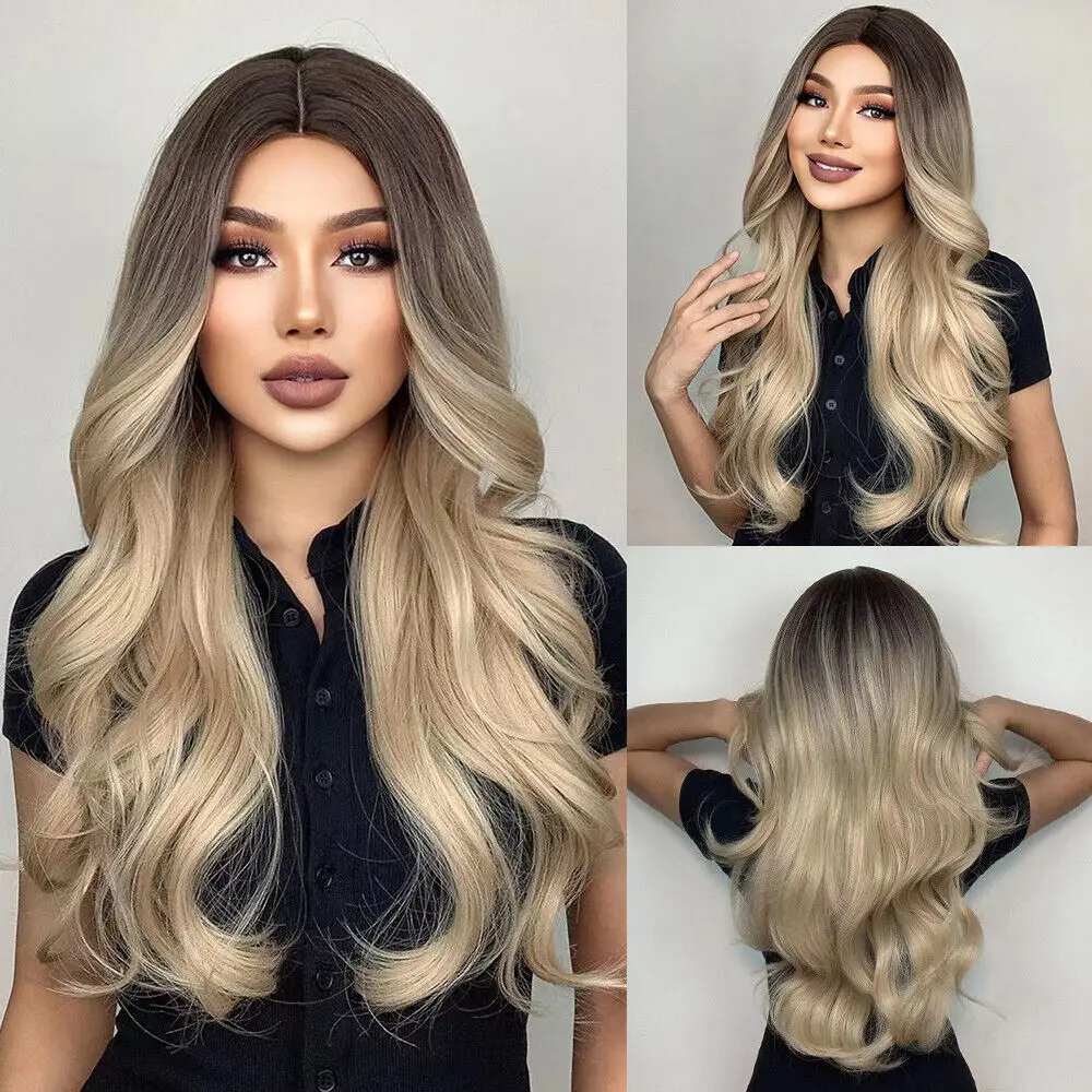 

Blonde Brown Long Wavy Full Wig Women Natural Daliy Hair Cosplay Party Synthetic