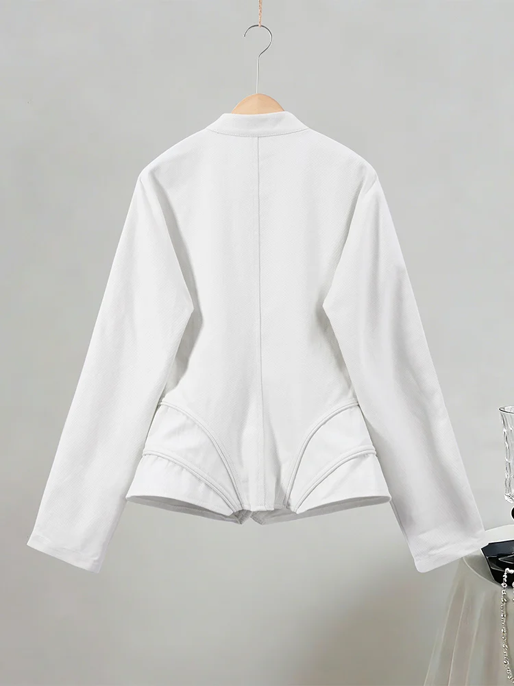 Taillenschnürende Korsett-Tops mit Unregelmäßigem Saum für Damen, Sexy Stehkragen Langarm Slim-Fit Bluse, Frühlings-Neuheit für Bürodamen, Partykleidung – Detail 4