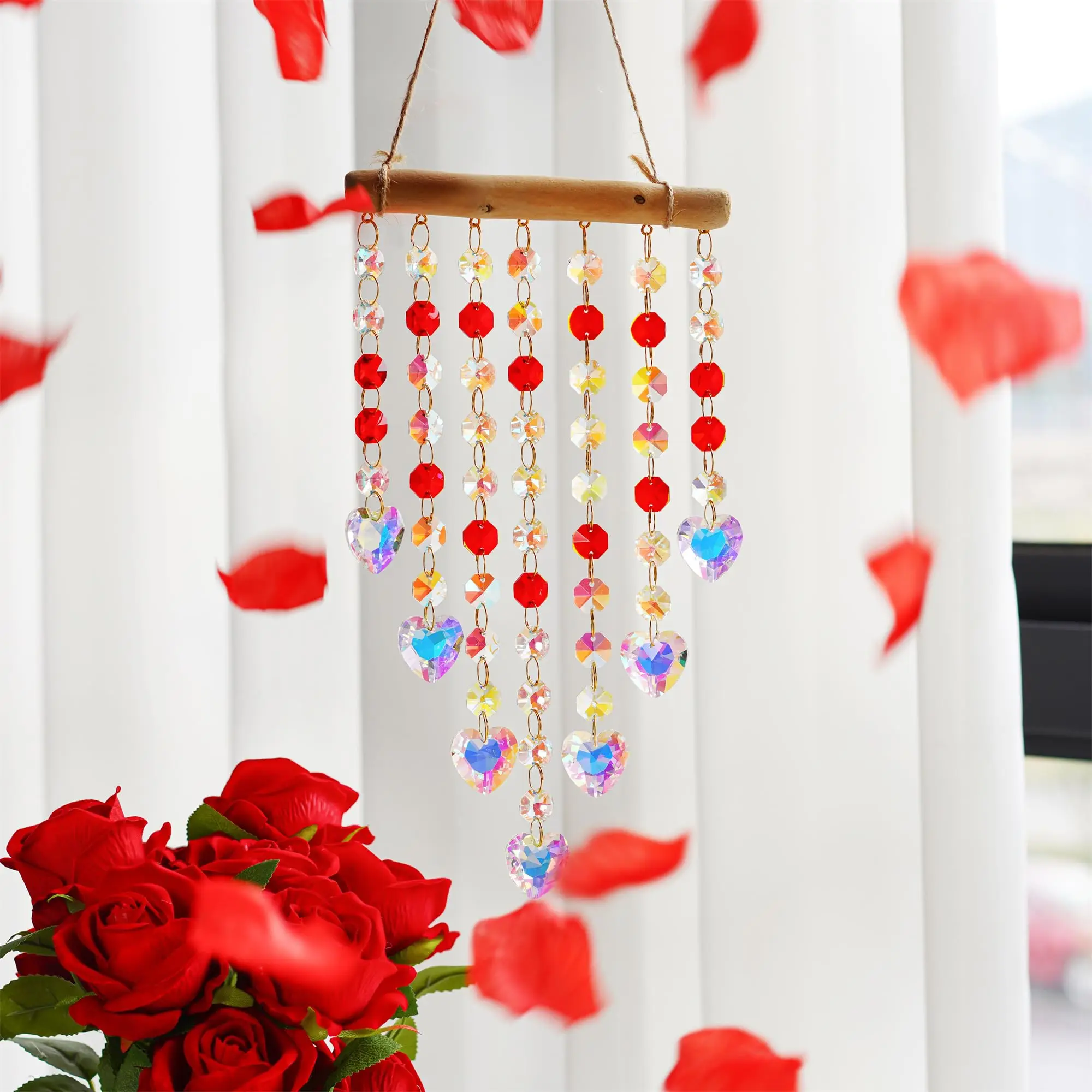 1pc Suncatcher Irregular Wooden Stick Fantasy Crystal Wind Chime Pendant Illusion Rainbow Decoration Hanging Decoration