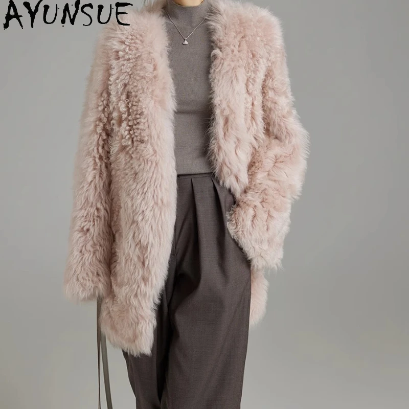 

AYUNSUE, натуральная дубленка, женская куртка средней длины из натуральной кожи, зимние куртки, 2021, роскошная женская одежда Шуба Женская