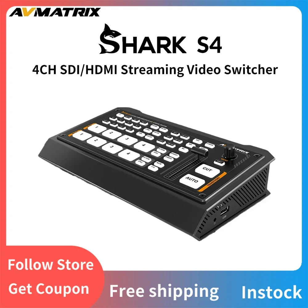 Avmatrix SHARK S4 4CH SDI HDMI Inputs Multi-Format Streaming Video Switcher With Audio Mixer