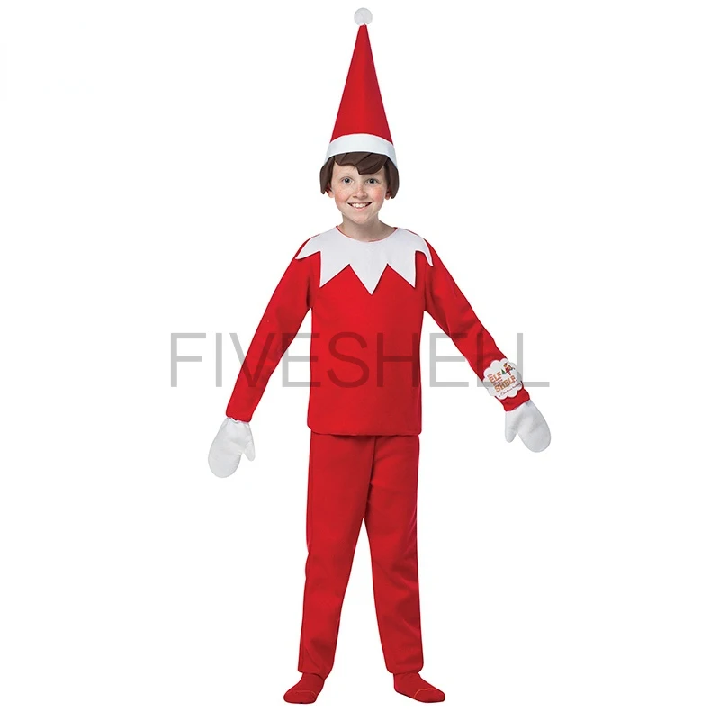 Xma Kids Elf Costume Adult Elf Costume Red New Year Cosplay Party Dress Family Halloween Christmas Party Fancy Dress Clothes Set