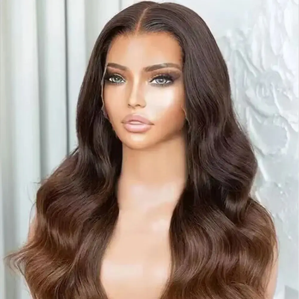 

Soft Long Ombre Brown Glueless 28'' Body Wave 5x5 Silk Base Jewish Human Hair Wig Baby Hair HD Lace European Hair Preplucked