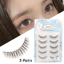 Korean 5 Pairs Sharpened False Eyelashes Natural Cross Little Devil Manga Transparent Stem Eyelashes Daily Beauty Tools