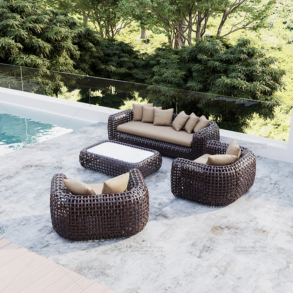 

PE Material Aluminum Hotels Modern Waterproof Rattan Chair Patio Lounge Sofa Set Simple Design Outdoor Luxury Garden Furniture