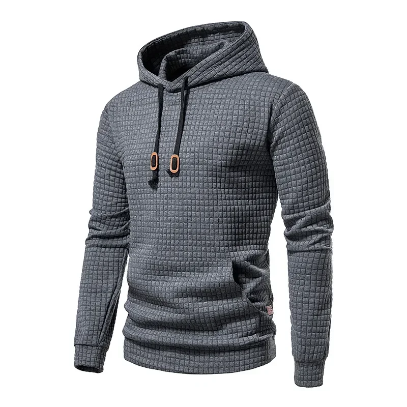 New Spring Autumn Men's Hoodies Jacquard Plaid Quilted Cotton Hooded Pullover Fabric Casual Slim Hooded Hoody Sweatshirt