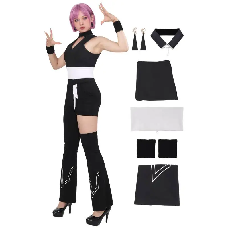 

DAZCOS Polyurethane Cosplay Costume for Women Black Tops and Pants Full Set Outfits for Halloween Party IN STOCK