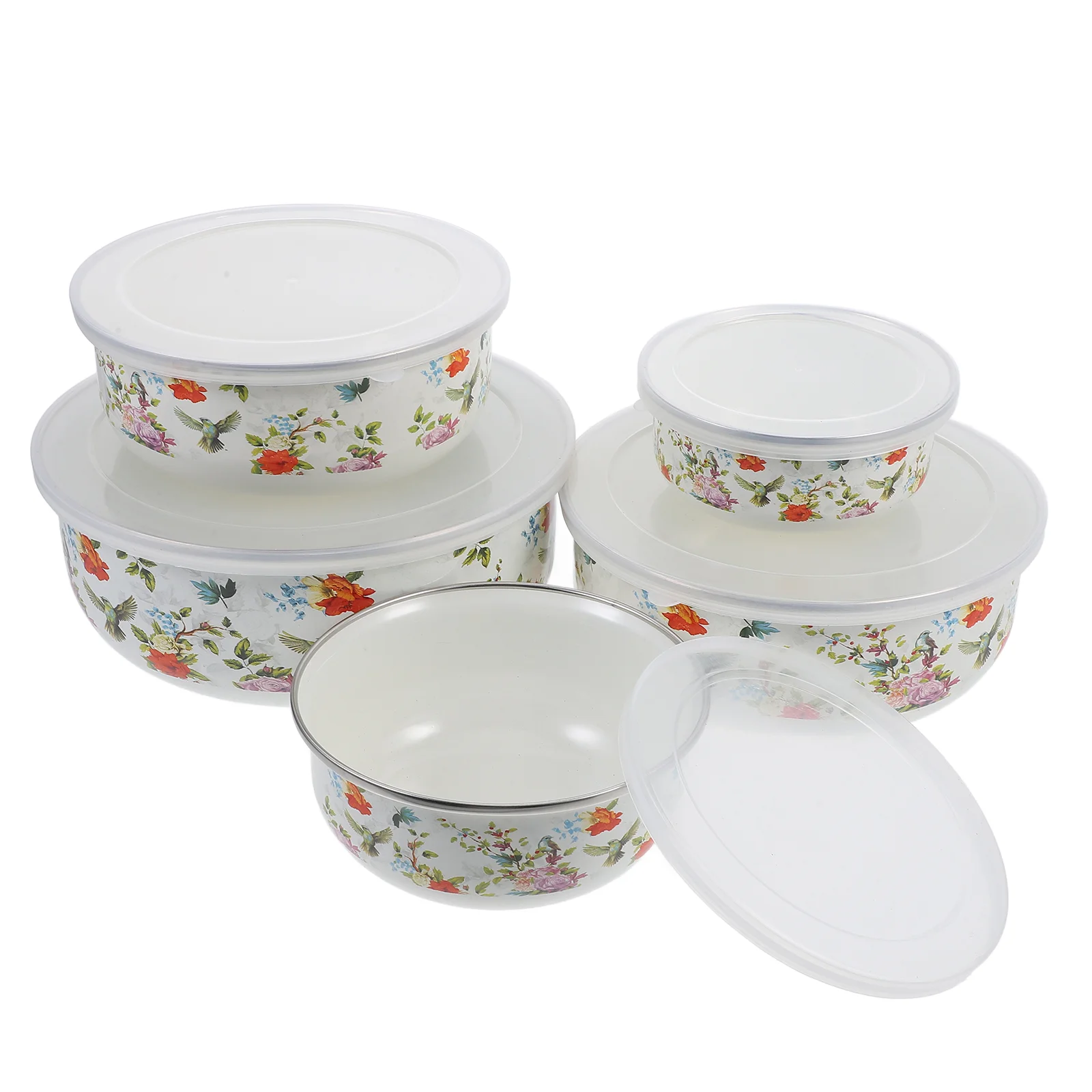 

5 Pcs Set of Bowls Food Kitchen Supplies Noodle Five Piece Salad Mixing Enamel Instant with Lid Enamelware Baby Soup