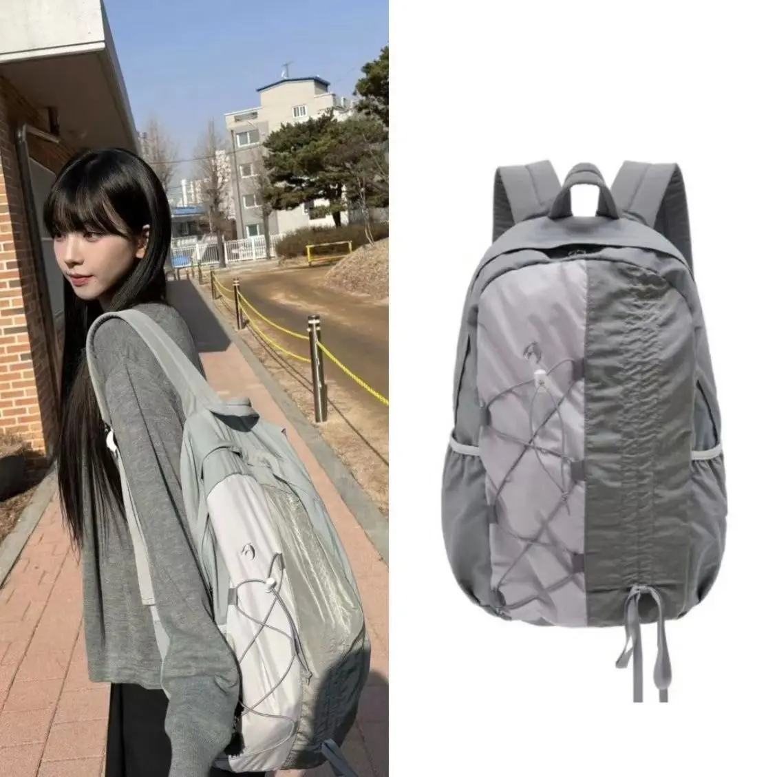 Patchwork Nylon Backpack Large Capacity Grey Lightweight School Bag Women Design Fashion Travel Bags College Students 2025 New