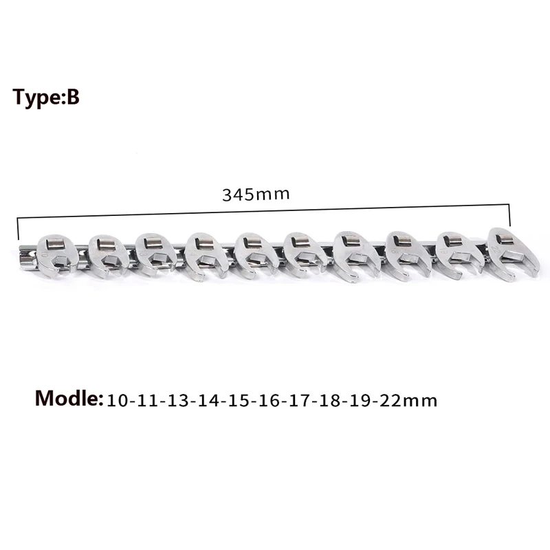 Chiave per azionamento da 3/8 pollici Chiave per estremità aperta con piede di corvo Set di chiavi Utensili manuali Chiave per azionamento 10mm-22mm Chiave per clacson Testa di riparazione