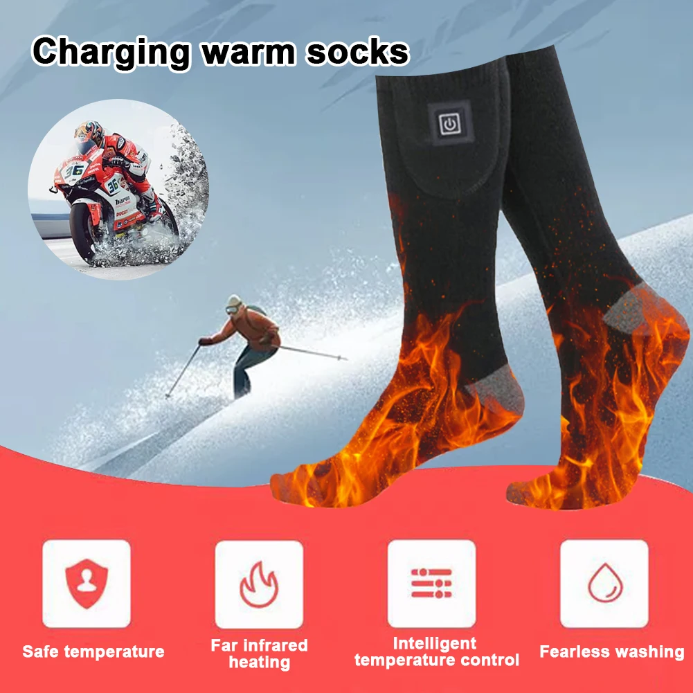 Electric Heating Socks 3 Level Temperature Skiing Sock Fast Heating Winter Warm Thermal Socks Washable for Outdoor Skiing Hiking