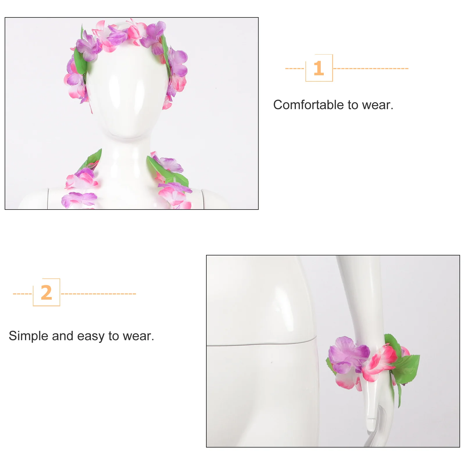 

12 Pcs Wreath Four Piece Set Necklace Bracelet Luau Party Decoration Supplies Hawaiian Garland