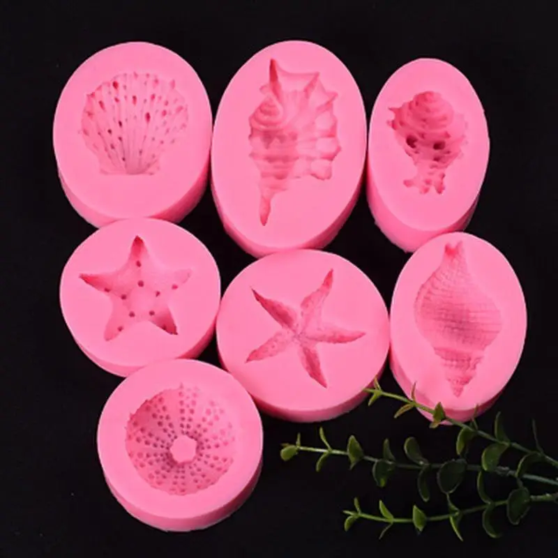 1Pc Marine Series Pearl Conch Starfish Shells Shellfish Silicone Mold Seven Kinds Felly Cake