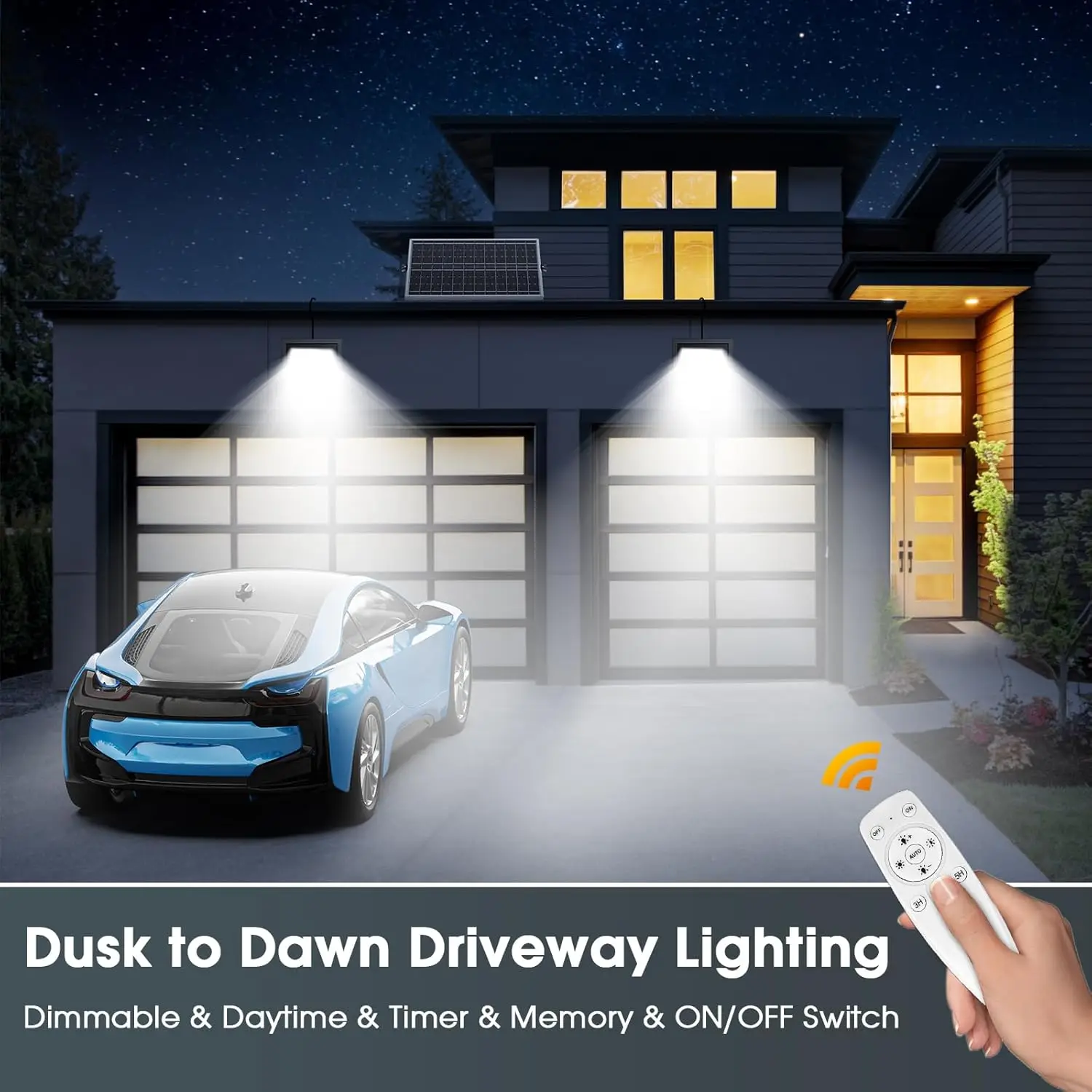 Solar Flood Lights Indoor Outdoor (2 Pack), Aluminum 6000K Waterproof with On/Off Switch & Remote for Patio, Path, Pool