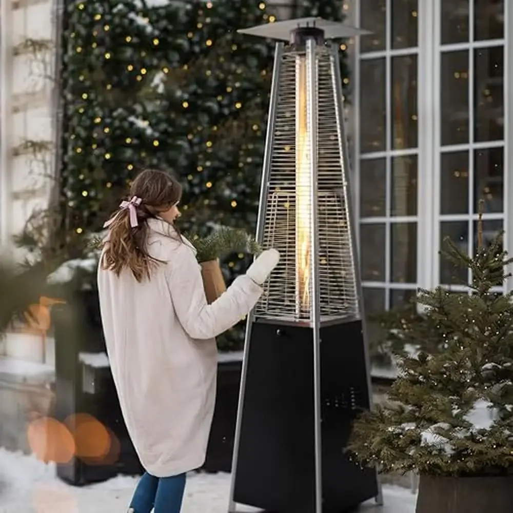 Nuu Garden Outdoor Propane Patio Heater 48,000 BTU Pyramid Outdoor Heater with Wheels Hammered Bronze Tower Propane Heater with