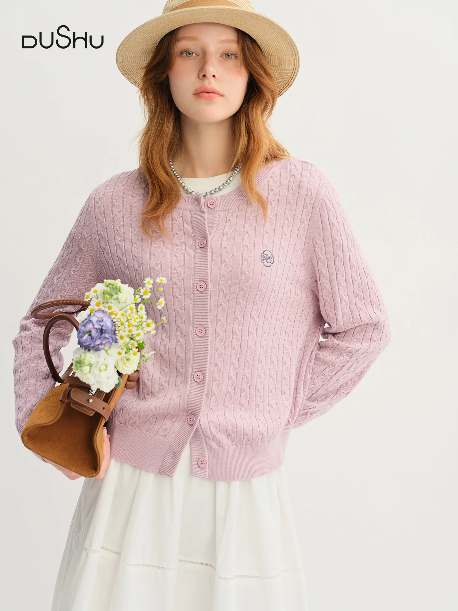 

​DUSHU 2025 Women's Cable Knit Cardigan - Cloud Knit Multi-Color Boho Chic Lightweight Office Casual Fall Layering Staple​