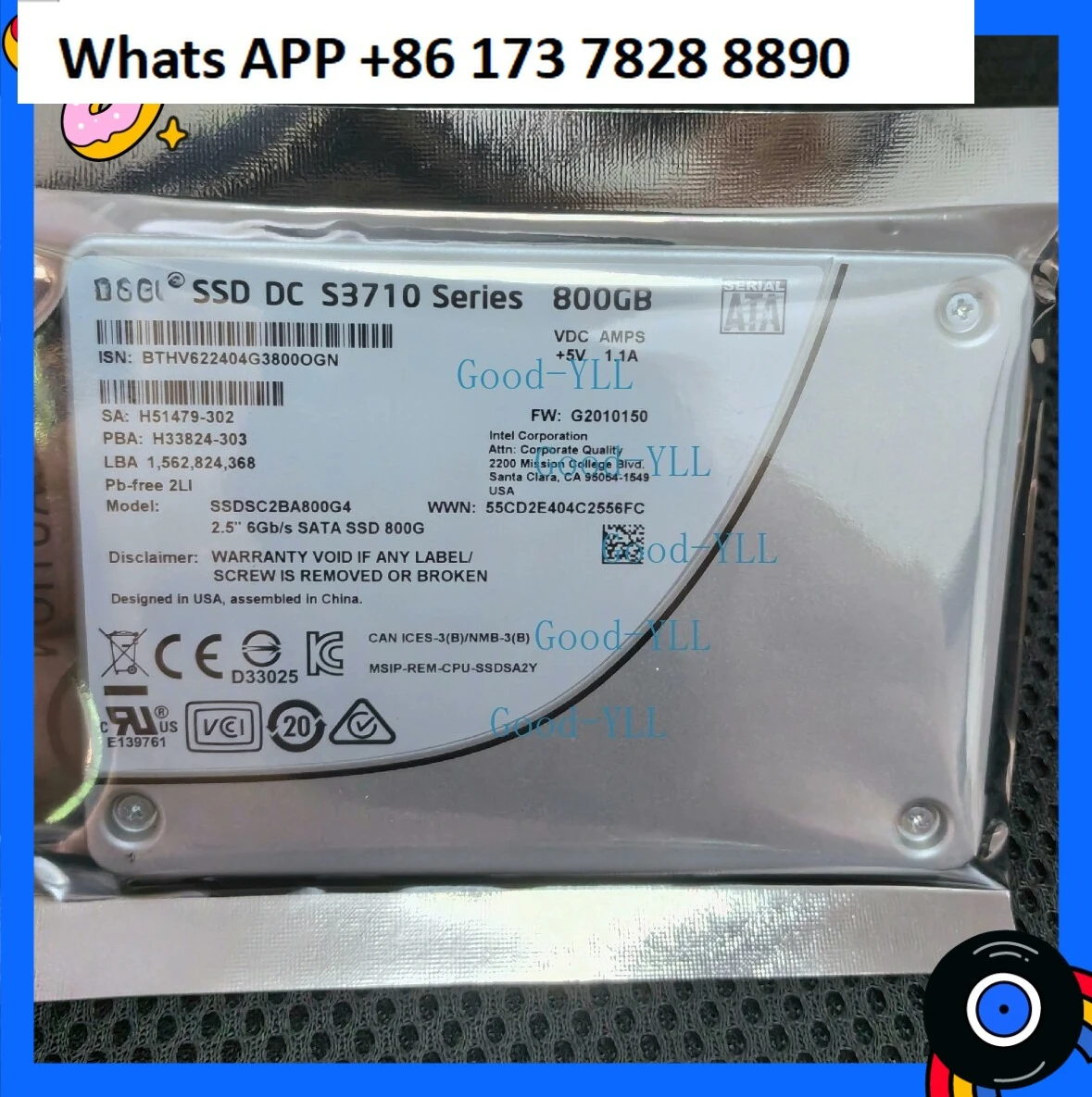 

800 ГБ постоянного тока серии S3710 SSDSC2BA800G4 SSD Enterprise 2,5 дюйма SATA 6 Гбит/с