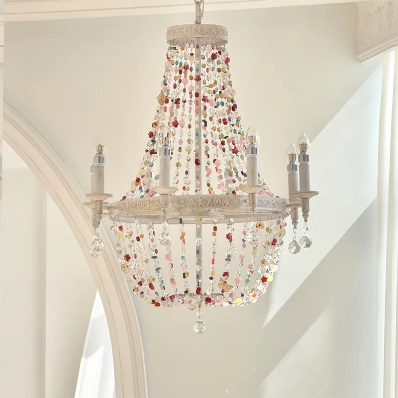 French Style Colorful Crystal Led E14 Pendant Light American Retro Pendant Lamp Stairs Led Suspend Lamp Lustre Led Luminarias
