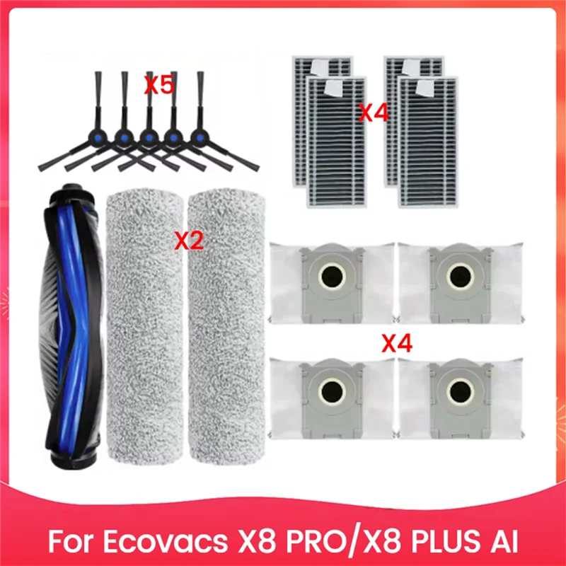 AB45 16 Buah Kantong Debu Sikat Penyedot Debu dan Set Filter untuk Suku Cadang Pengganti Penyedot Debu Ecovacs X8 PRO X8 PLUS AI