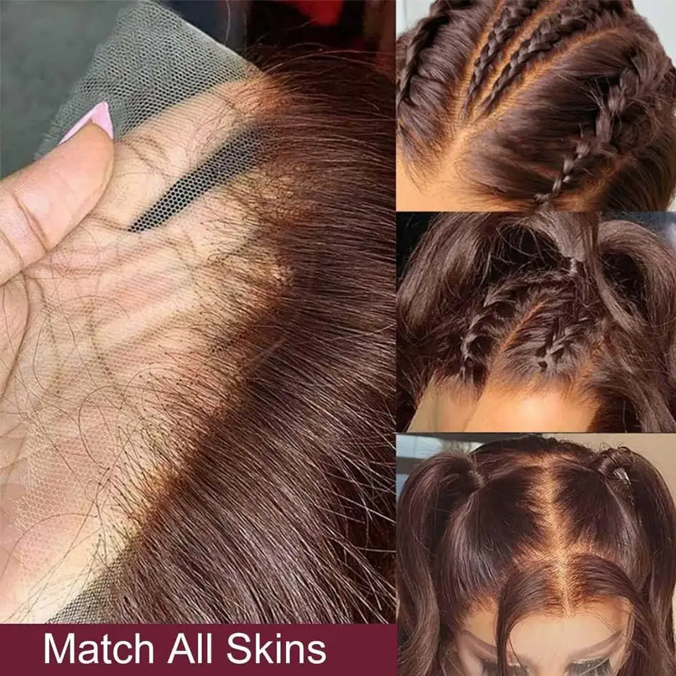 Peluca de cabello humano color marrón chocolate, Body Wave, frontal de encaje HD 13X4, para mujer, mojada y ondulada 4