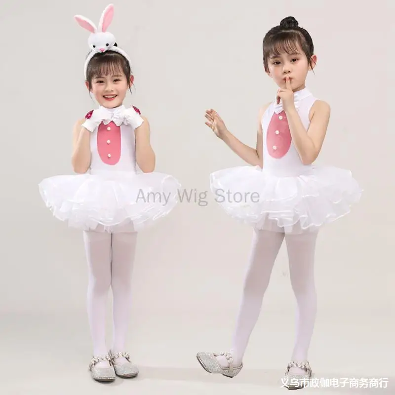 Pink Bunny Rabbit Tutu Dress with Accessories Headband Girls Birthday Party Easter Cosplay Costume Kids Halloween Outfit