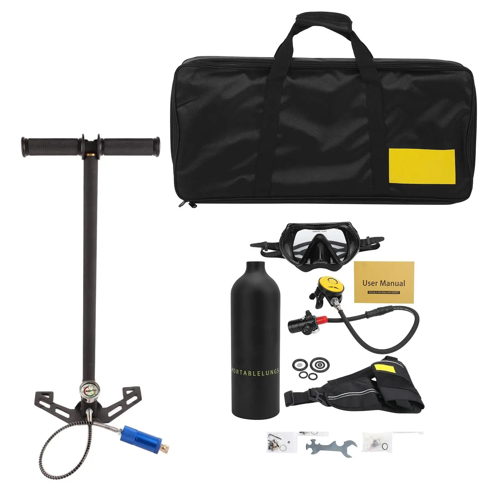 DIDEEP 1L Mini Portable Oxygen Tank for Diving & Snorkeling - X4000PRO Underwater Breathing Kit