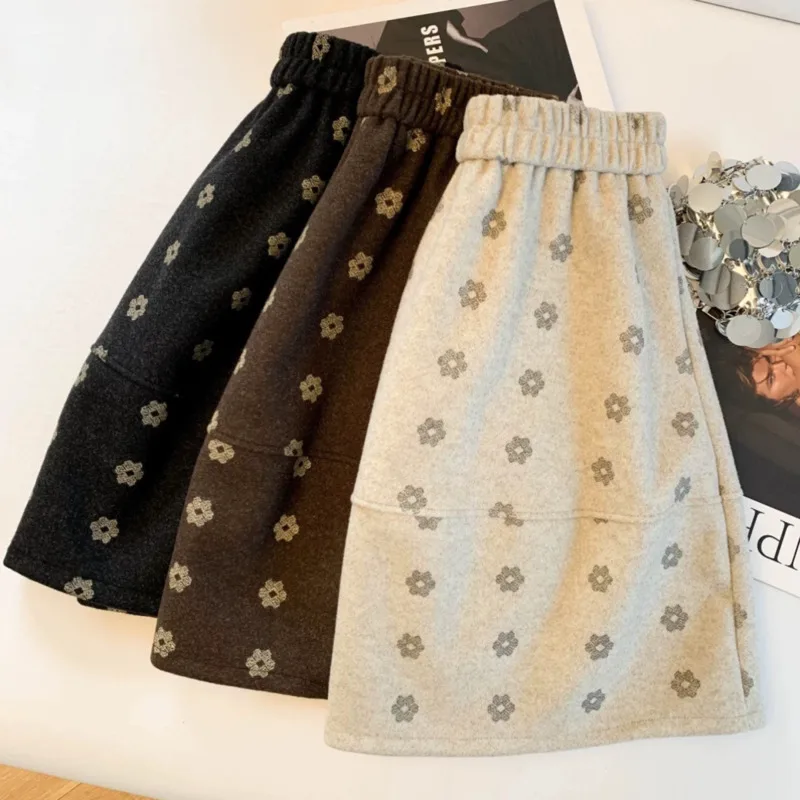 New Autumn Winter Short Skirts Women Fashion Flower Printed Elastic Waist A-line Office Lady Casual Skirts