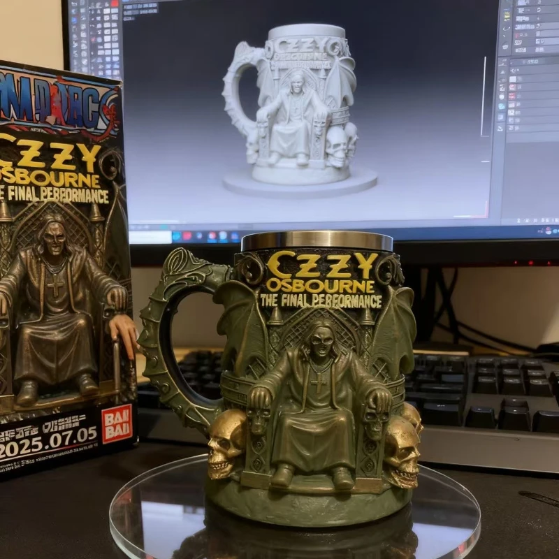 Taza de acero inoxidable conmemorativa de Ozzy Osbourne 3D de Halloween - Taza de café de cerveza de agua con calavera para beber