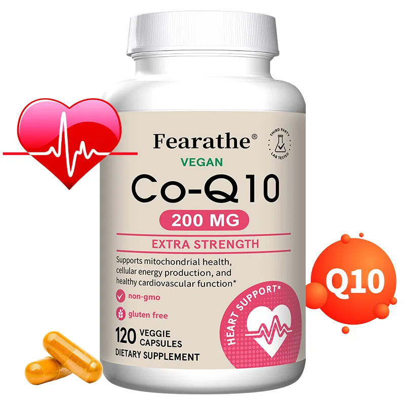 Fearathe CoQ10 Cápsulas de 200 Mg - Suplemento de Coenzima Q10, Antioxidante, Salud del Corazón y Producción Energética