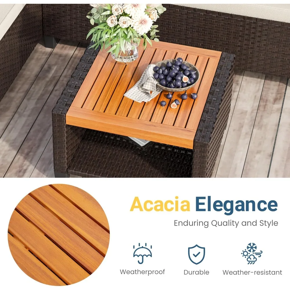 Conjunto de móveis para pátio externo de vime PE para todos os climas, sofá em forma de L de 3 peças com mesa de armazenamento