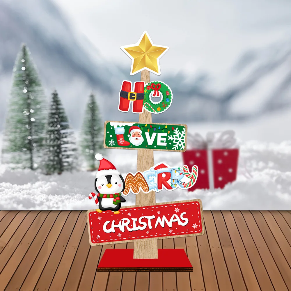 1pc Wooden Xmas Tree Ornaments Santa Claus Snowman 2025 Merry Christmas Home Decoration New Year Desktop Decor Navidad 2026