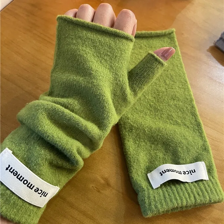 Long Knitted Imitation Cashmere Half-finger Gloves Korean Solid Colour Simple Pashmina Cuff Sleeve Fashion Ms. Woolen Gloves