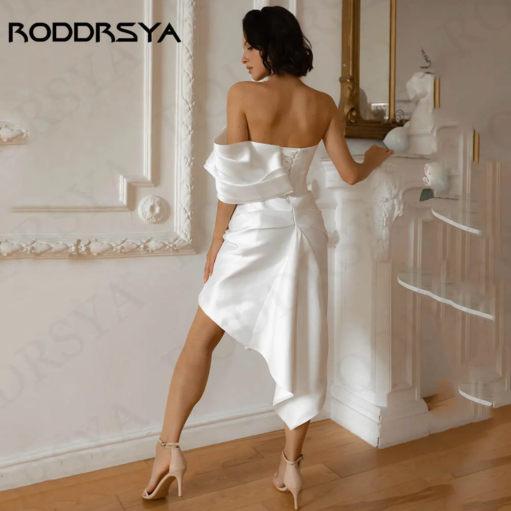 RODDRSYA Mermaid Wedding Dress Short One Shoulder Satin Pleats Bridal Dresses свадебное платье V Neck Backless Knee Length Women