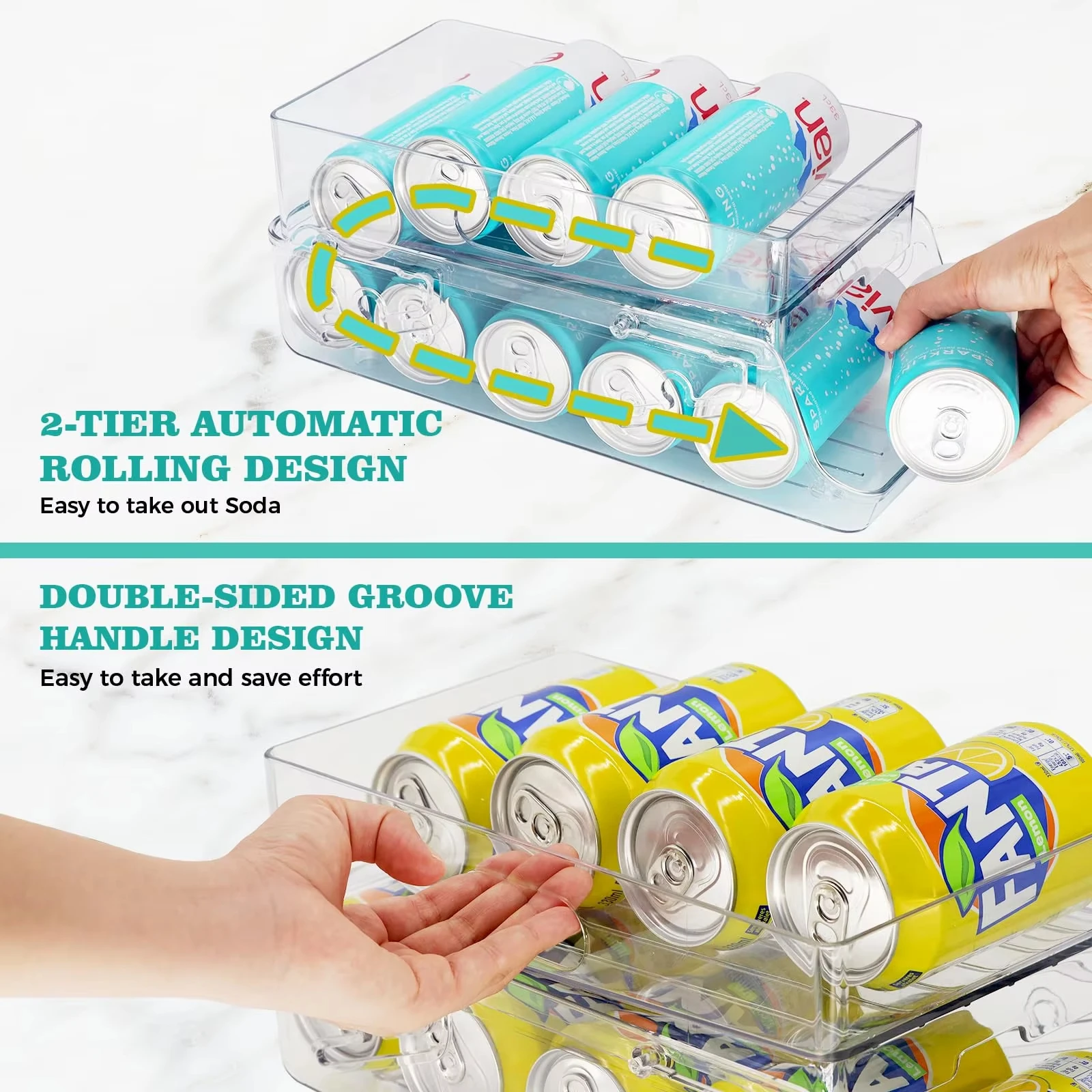 Soda Can Organizer Dispenser for refrigerator 2 Tier Automatic Rolling Beverage Beer Soda Can Holder for Fridge, Pantry