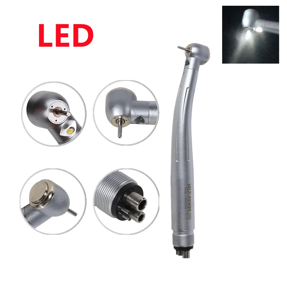 Dental LED High Speed Handpiece Air Turbine 2 Hole 4 Hole E-generator Large Head Cartridges 3 Water Spray Fit NSK PDM