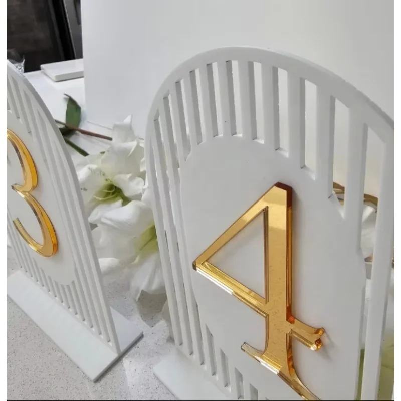 Wedding Unique Modern Table Numbers Event Table Numbers Matt White and Gold Table Numbers