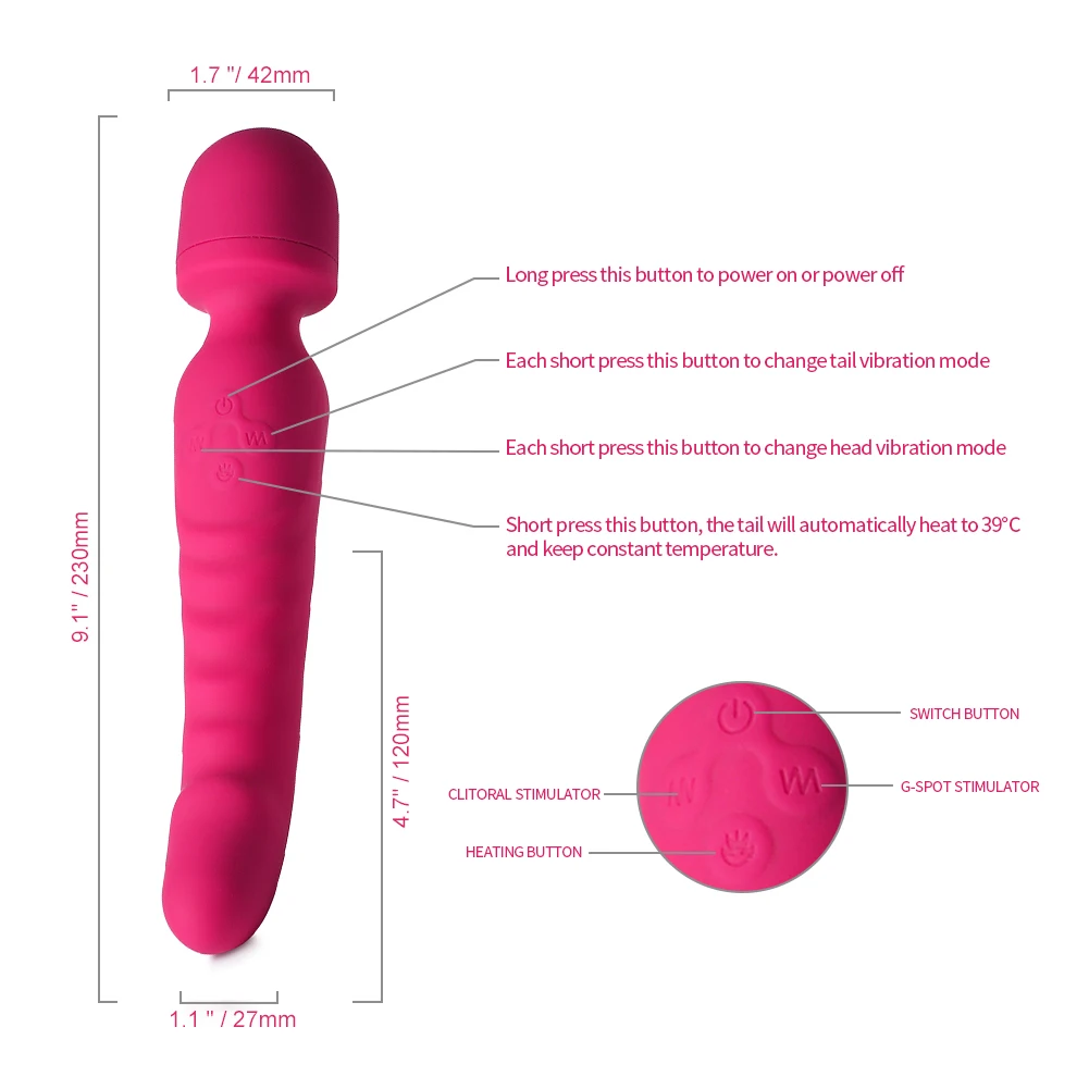 Heating Powerful Magic Wand Vibrator Oral USB Charging Clit Vibrators for Women Massager Adult Sex toys for Women Masturbator