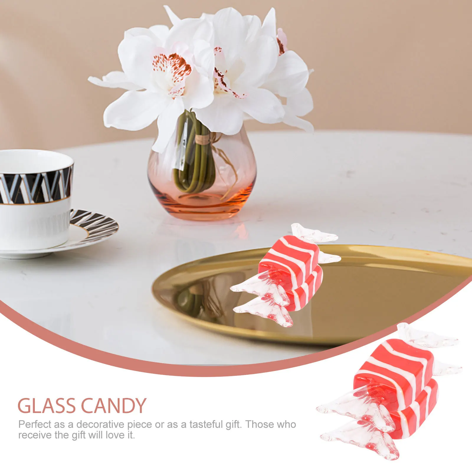 

2Pcs Glass Candy Decoration Adorable Handmade Ornament for Home Office Desktop Party Festival Gift Glass Candy