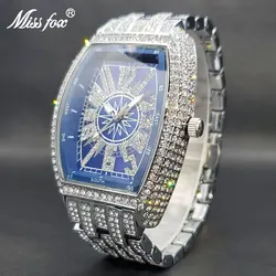 Iced Out Watch For Men Big Wrist Full Diamond Quartz Watches Men's 55mm Blue Face Hip Hop Accessories Waterproof Reloj Hombre