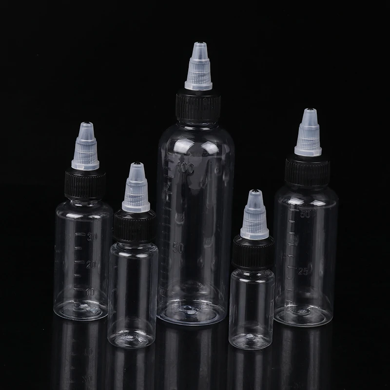 10/20/30/50/100ml Bottiglia vuota per tinture per capelli Twist Top Cap Contenitore da spremere riutilizzabile con scala graduata per inchiostro pigmentato per tatuaggi