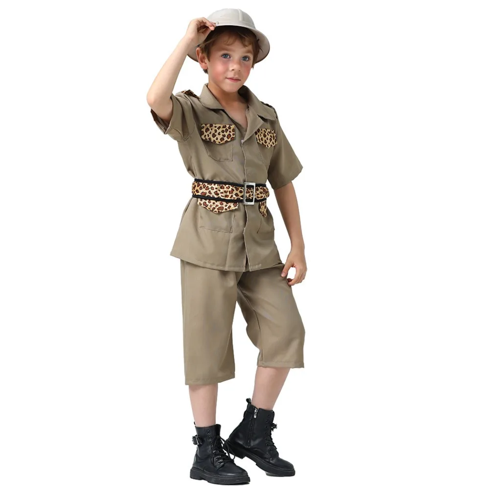 Boys Girls Zoo Keeper Cosplay Costume Child Explorer Suit Halloween Costume Kids Purim Party Dress Up Clothing Disguise Costume