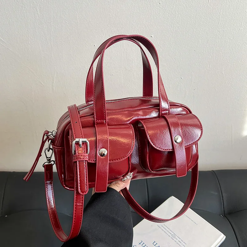 

Модная дизайнерская сумка через плечо из искусственной кожи с двойными карманами для женщин, трендовая женская сумка через плечо 2025 года, красные сумки, серебряные женские сумки Bolsos